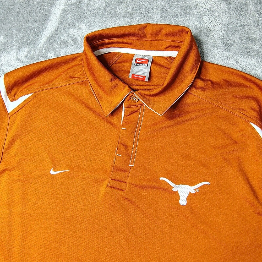 Texas Longhorns Nike Team Polo Shirt Mens XL Orange Fit Dry Hidden Button Preppy